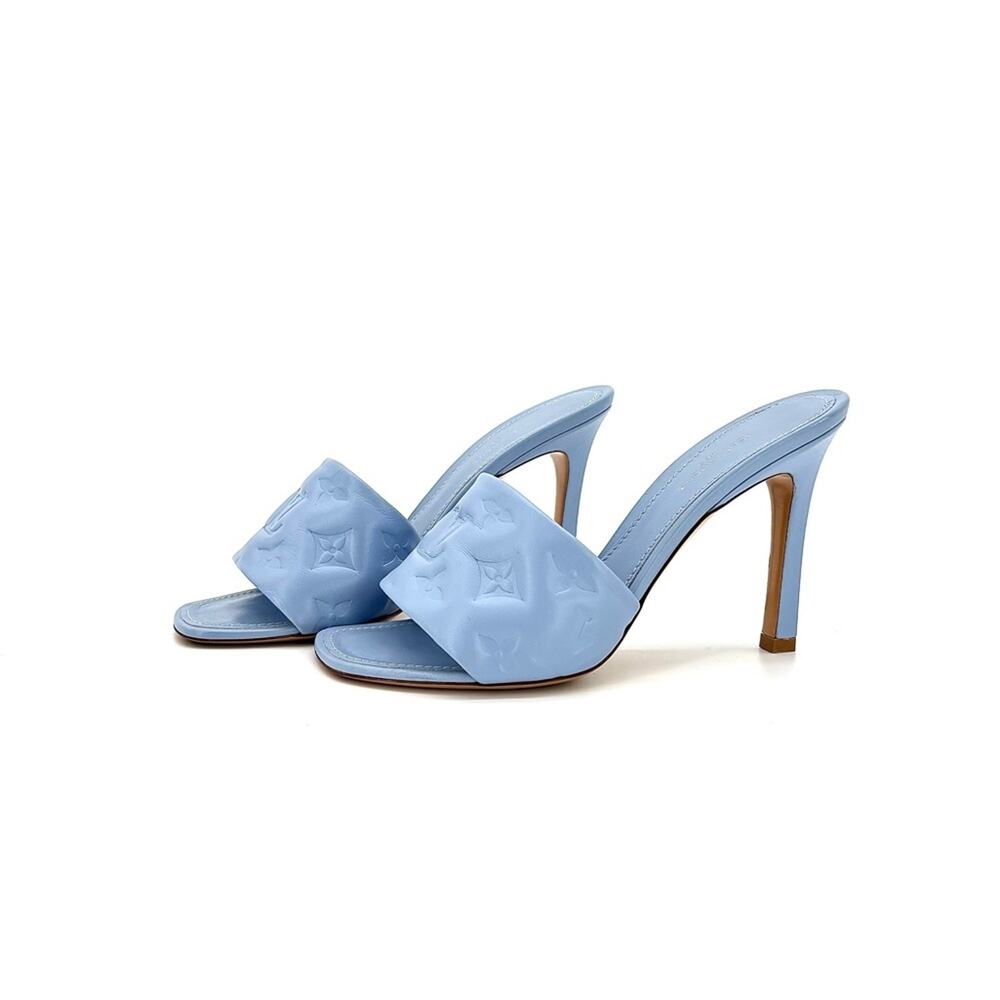 Louis Vuitton Revival Monogram Emboss Leather Slip On Mules Sandals 38